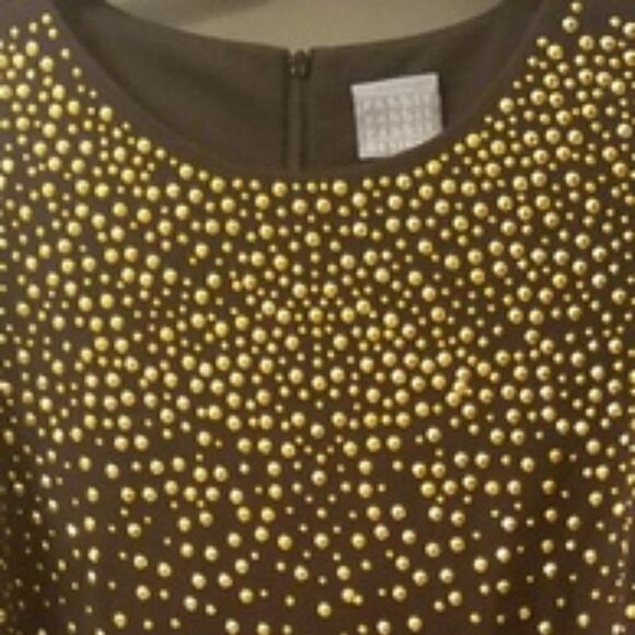 10 3/4 Sleeve Wrinkle Resistant black gold stud SHEATH DRESS RABBIT RABBIT - Picture 6 of 6